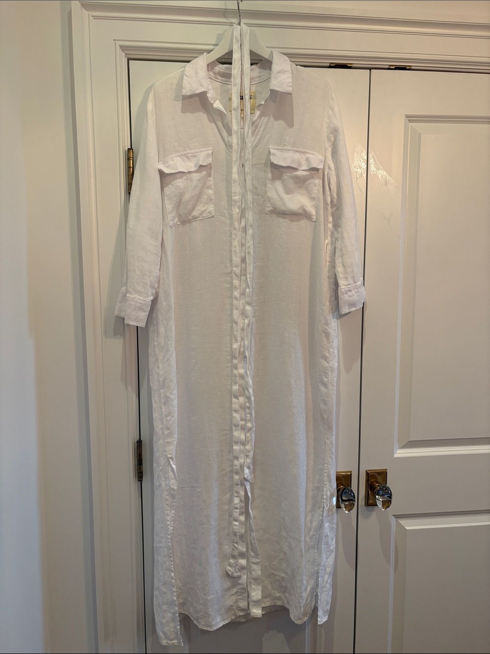 L’AGENCE White Linen Long Button-Up Dress